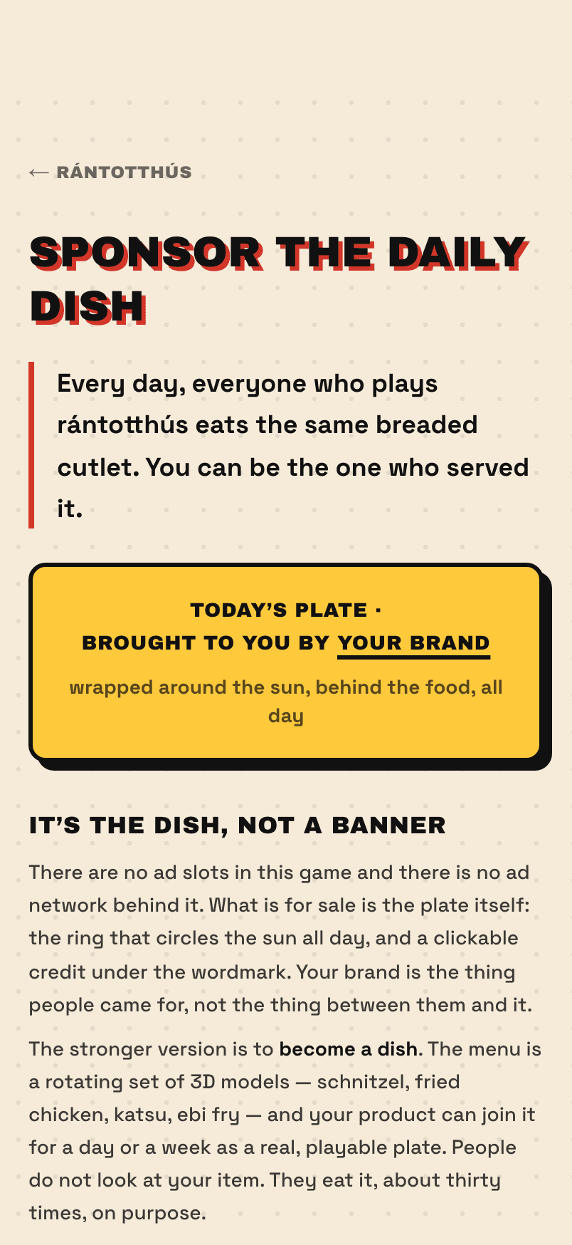 Sponsor the daily dish: today's plate, brought to you by your brand