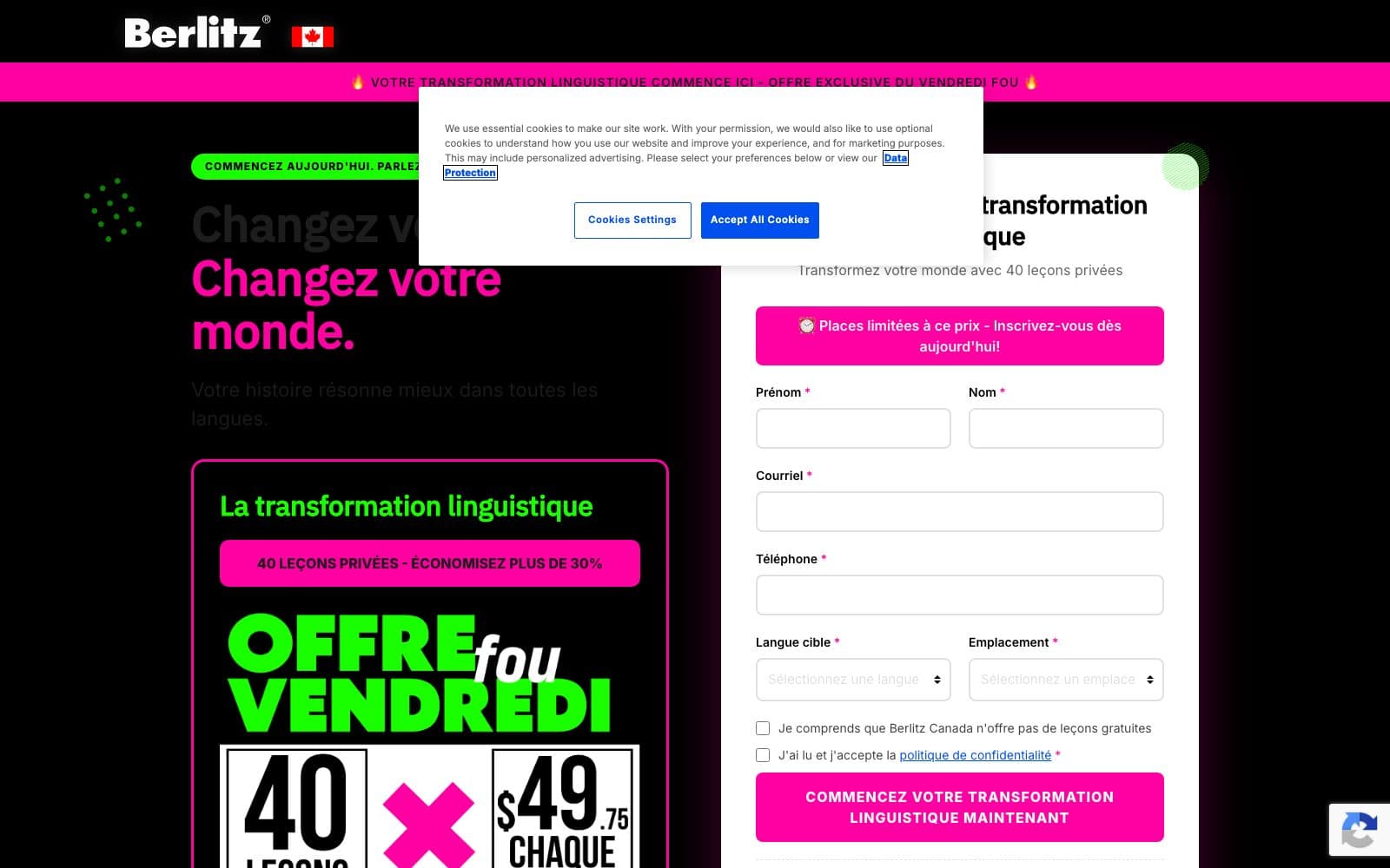 The offer card in place on the French page