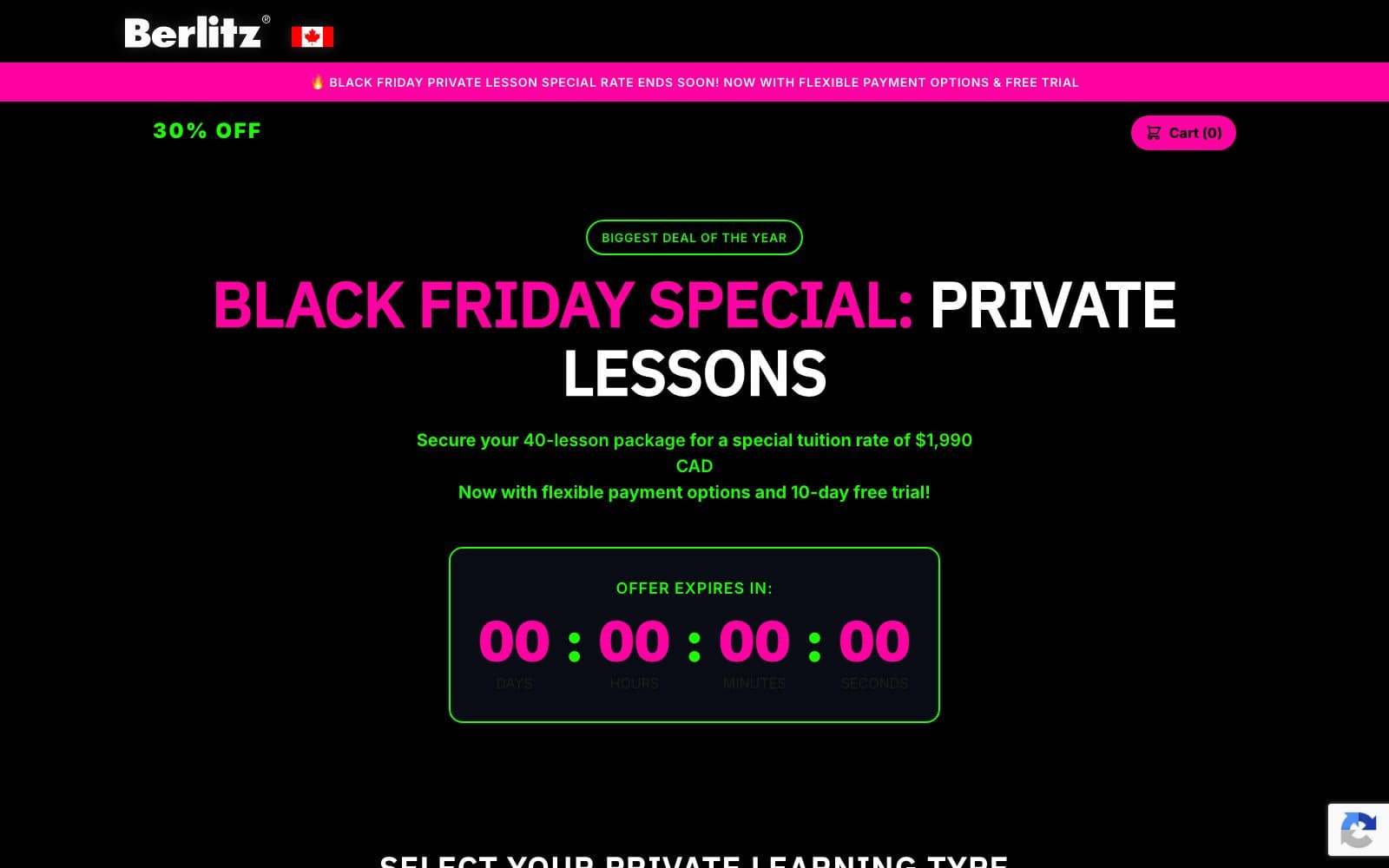 The English page, countdown under the headline