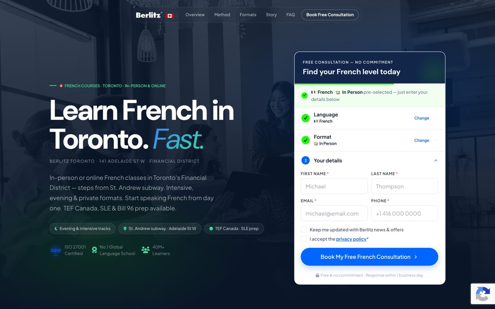 Francés en Toronto, con la misma plantilla