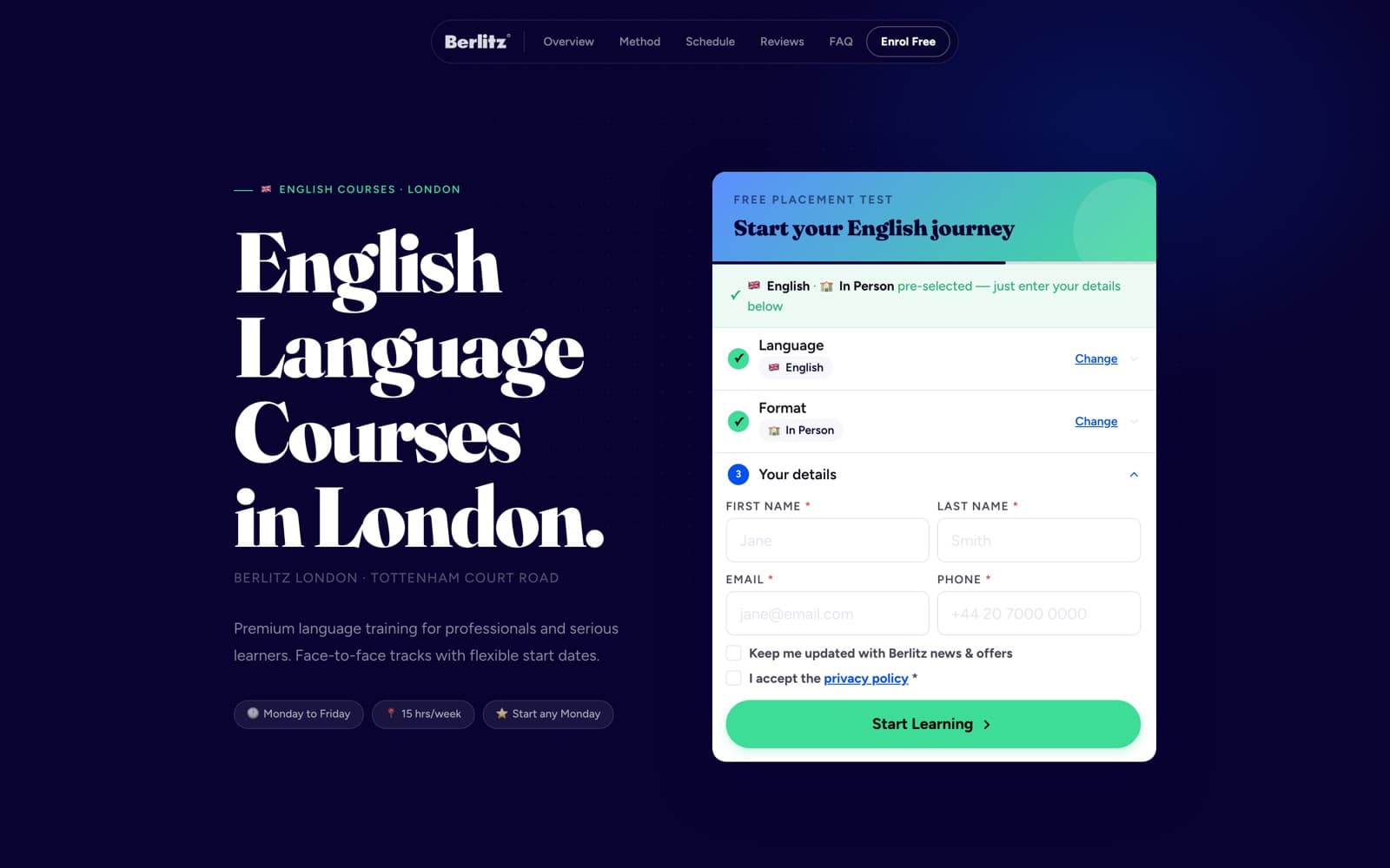 Berlitz UK · Pages de cours à Londres et campagnes payantes
