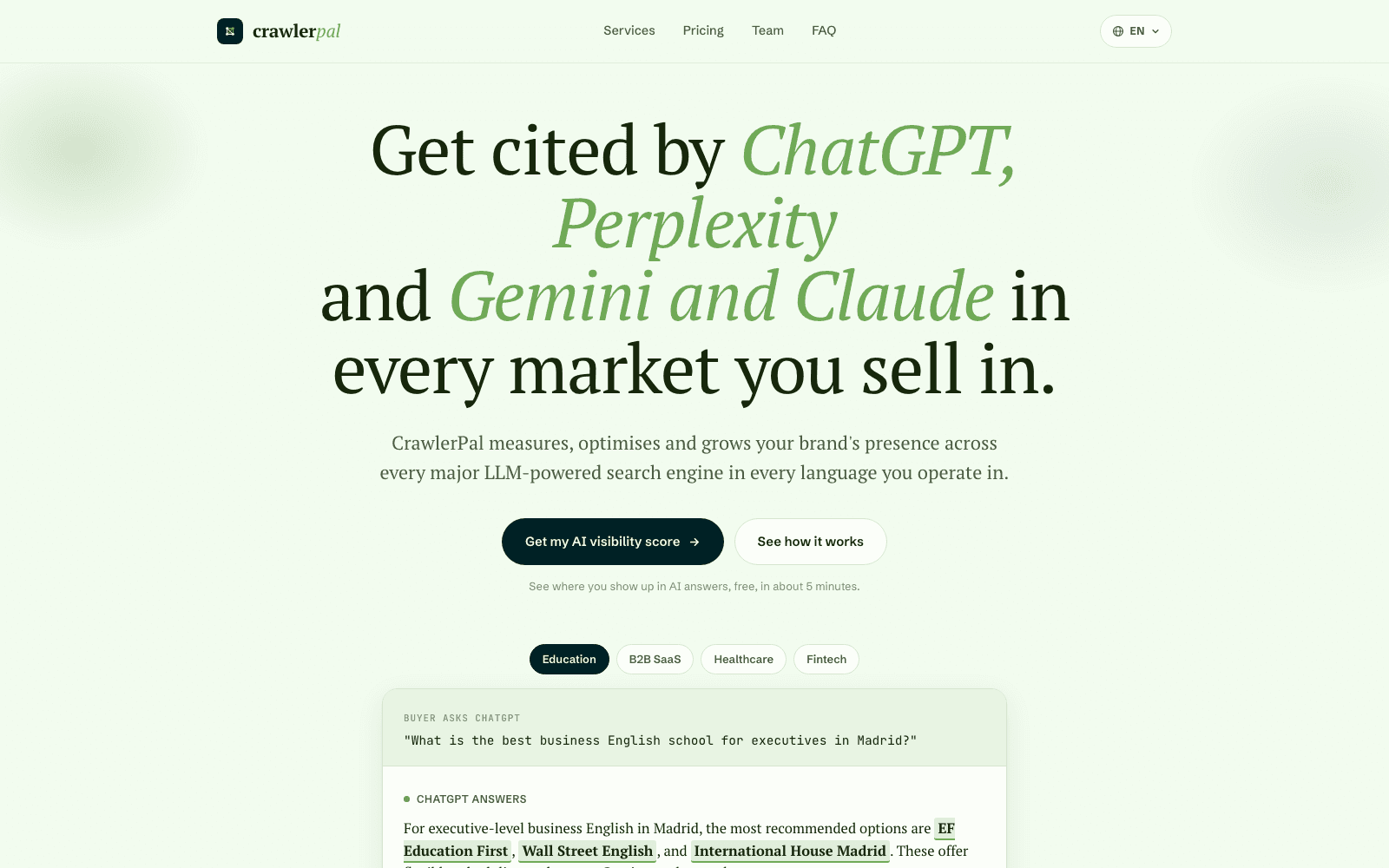 CrawlerPal · Service de visibilité dans la recherche IA