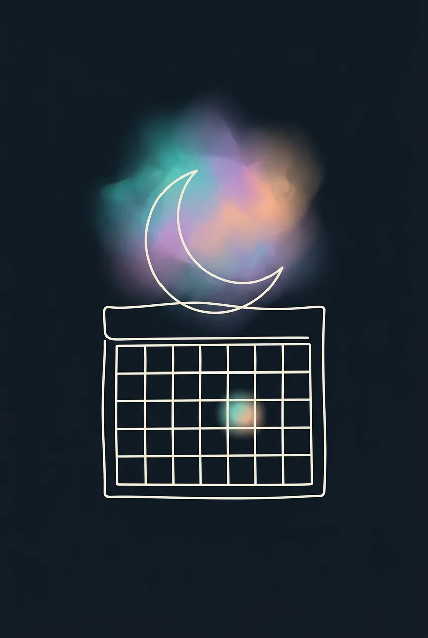 Una luna creciente sobre un calendario con un día marcado
