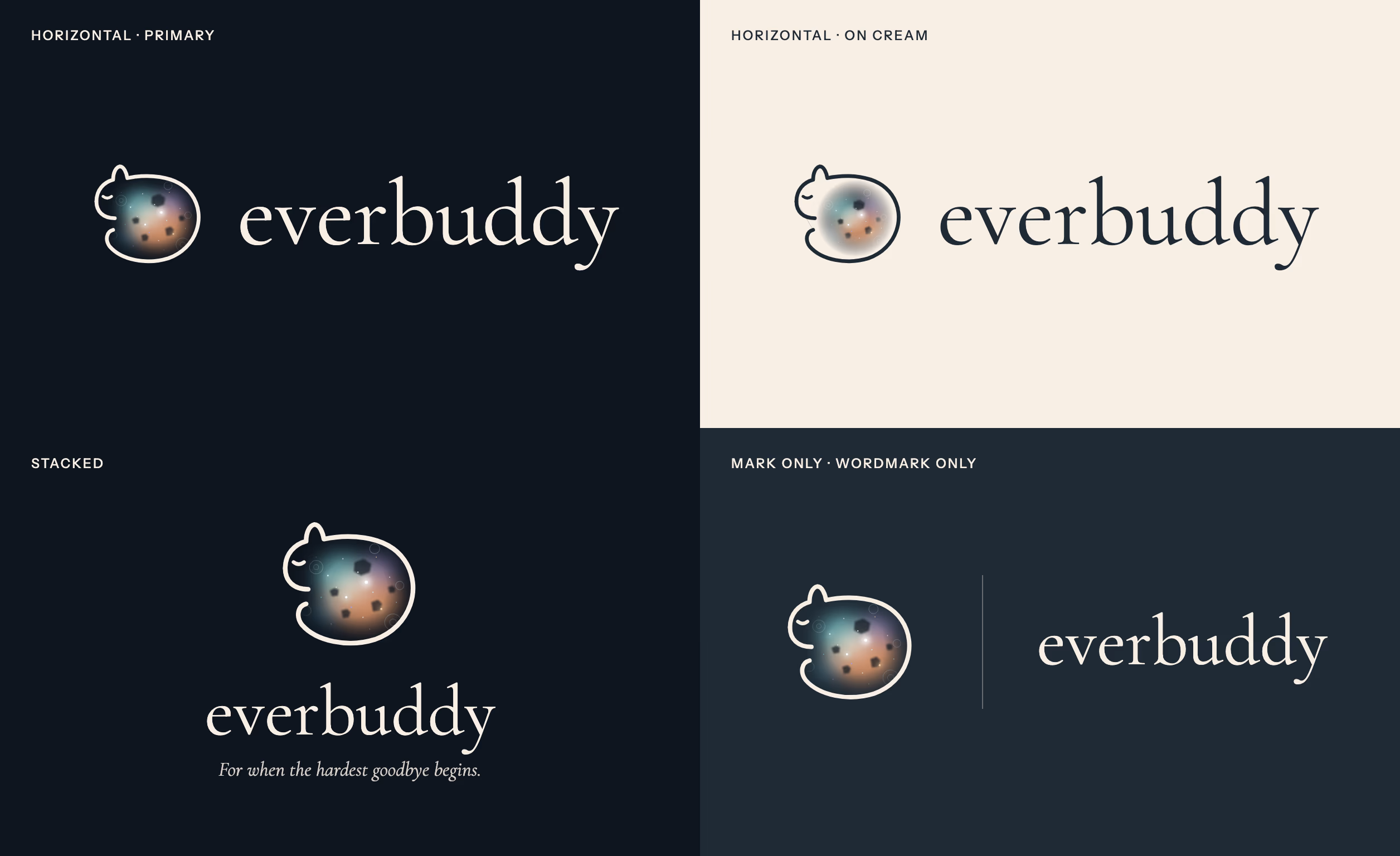 Composiciones de Everbuddy sobre fondos noche y crema
