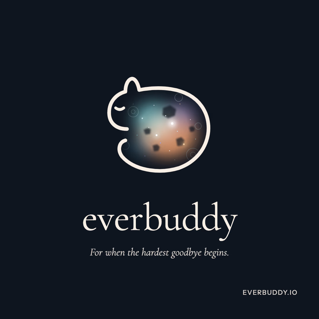 Publicación cuadrada con el símbolo, el logotipo y el lema de Everbuddy